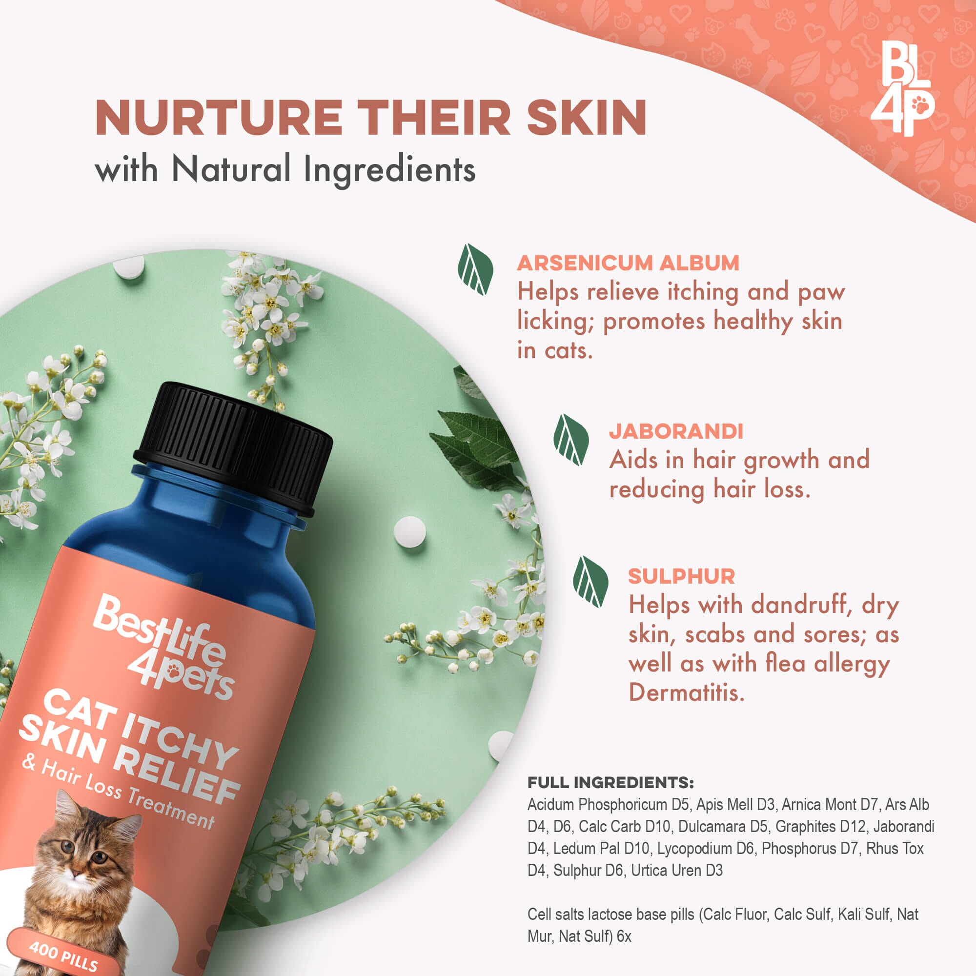 Healthy Skin for Cats - Cat Miliary Dermatitis, Skin Allergy & Cat Scabs Remedy BestLife4Pets