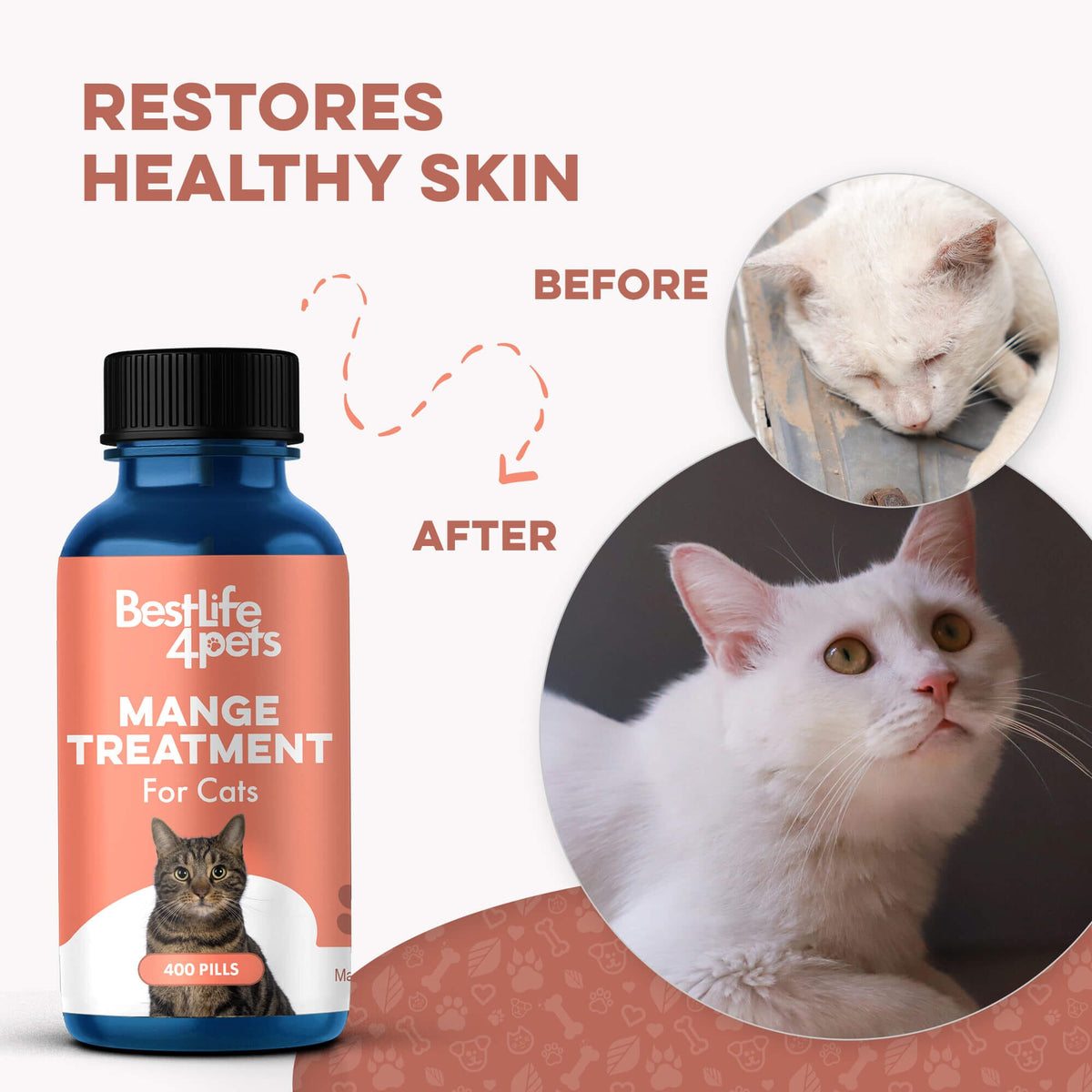 Mange Treatment for Cats - Treats Feline Sarcoptic & Demodectic Mange, Scabies & Ear Mites BestLife4Pets
