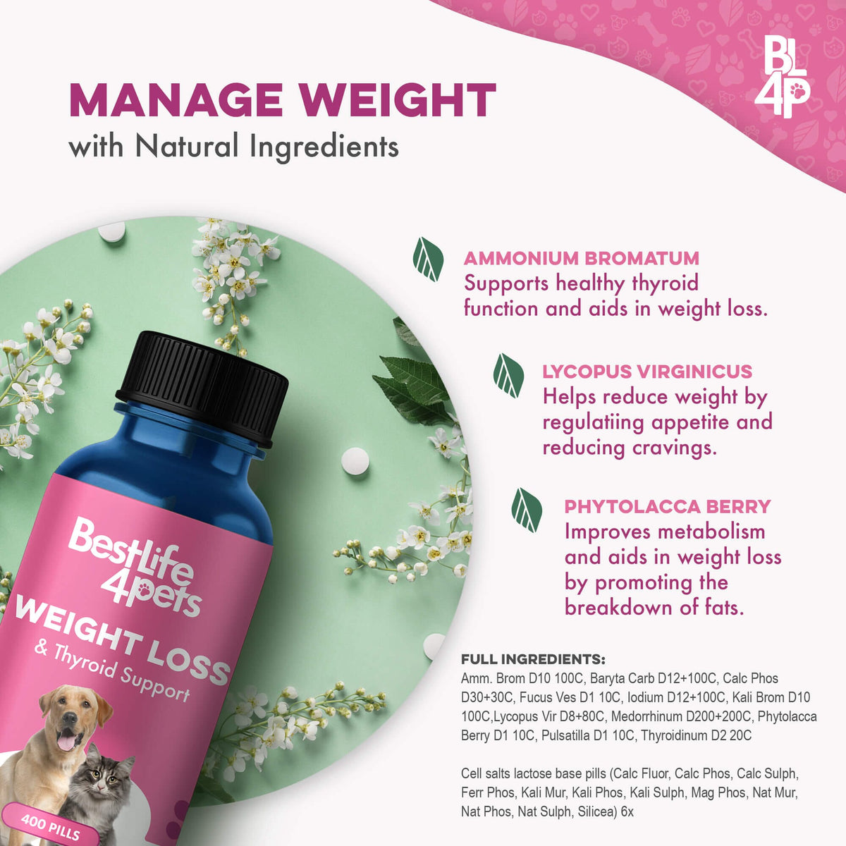 Natural Weight Loss & Thyroid Support Supplement for Dogs & Cats BestLife4Pets
