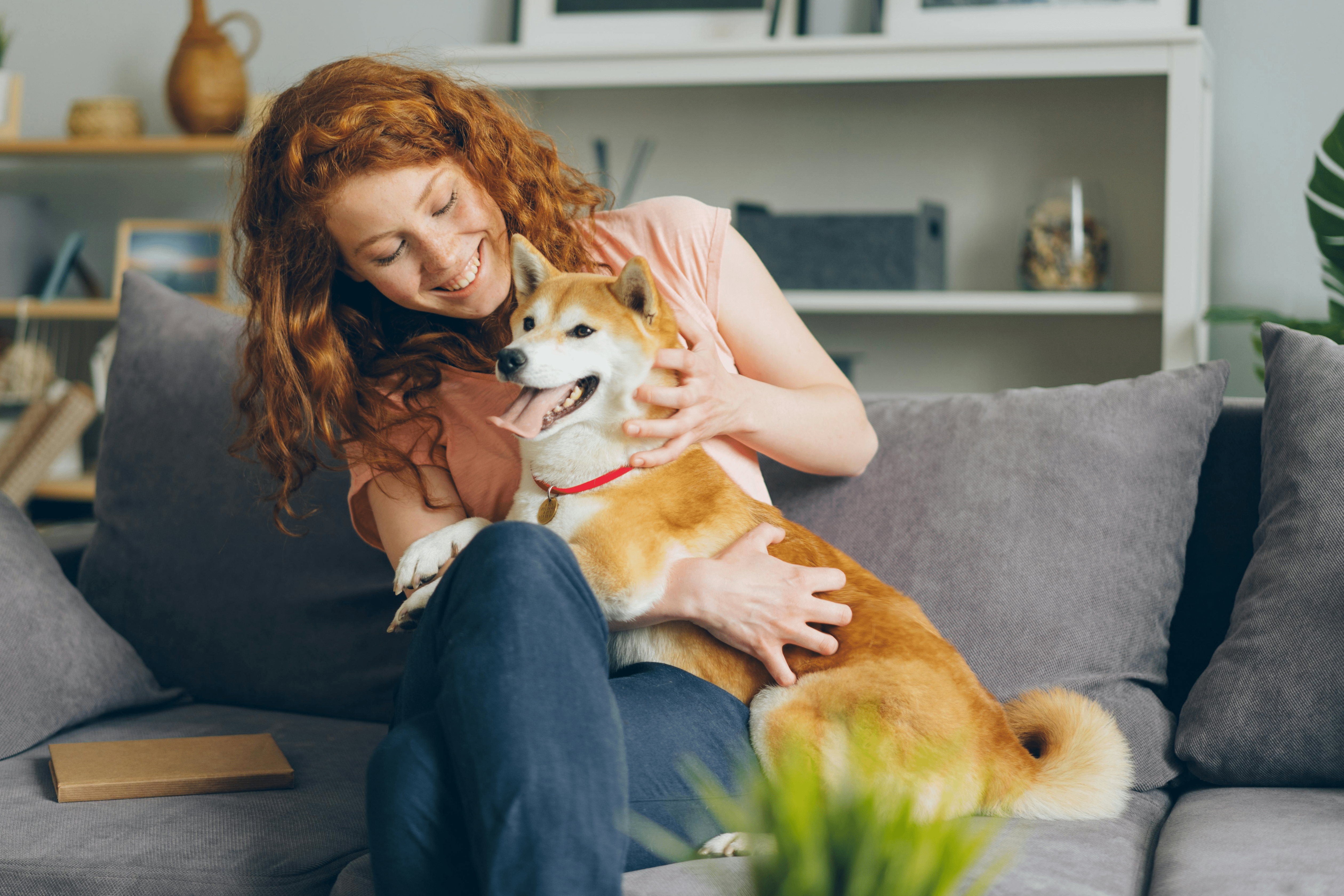 Woman holding dog