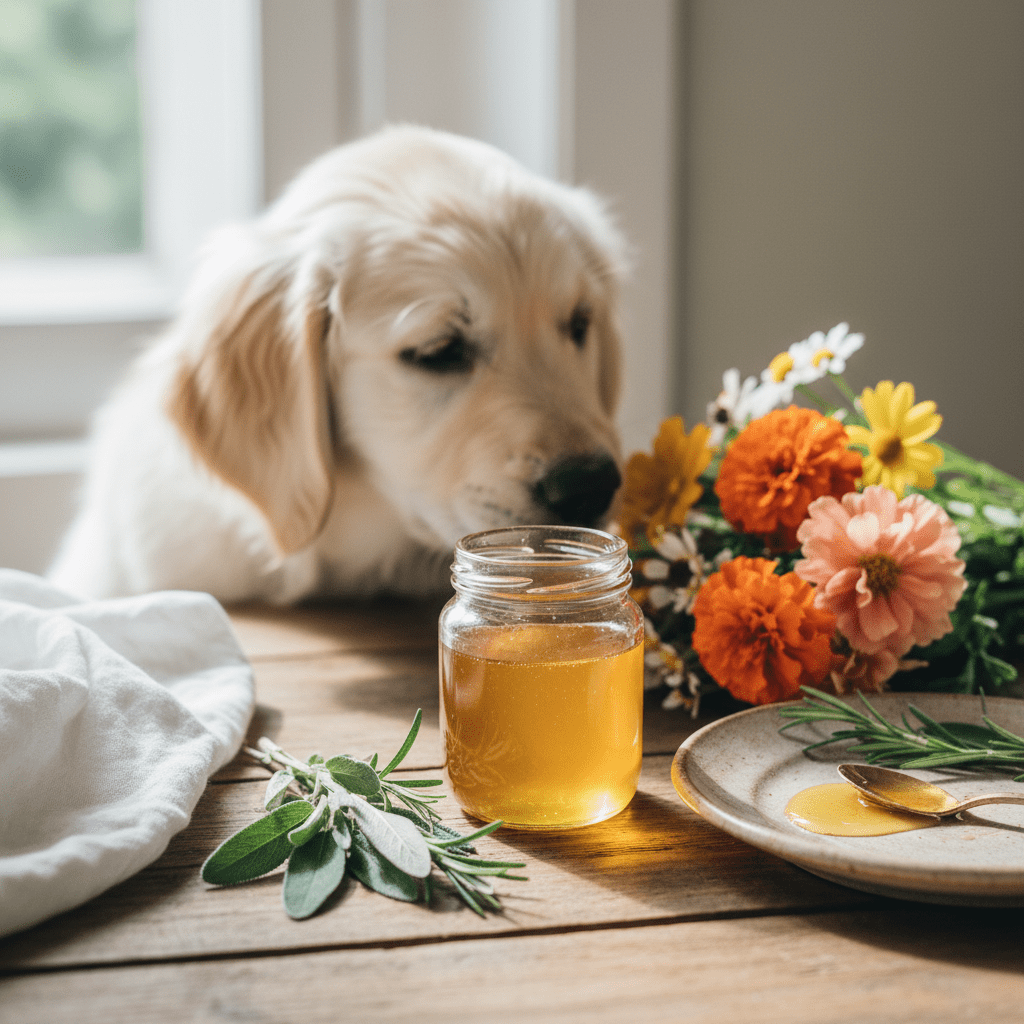dogs eating honey