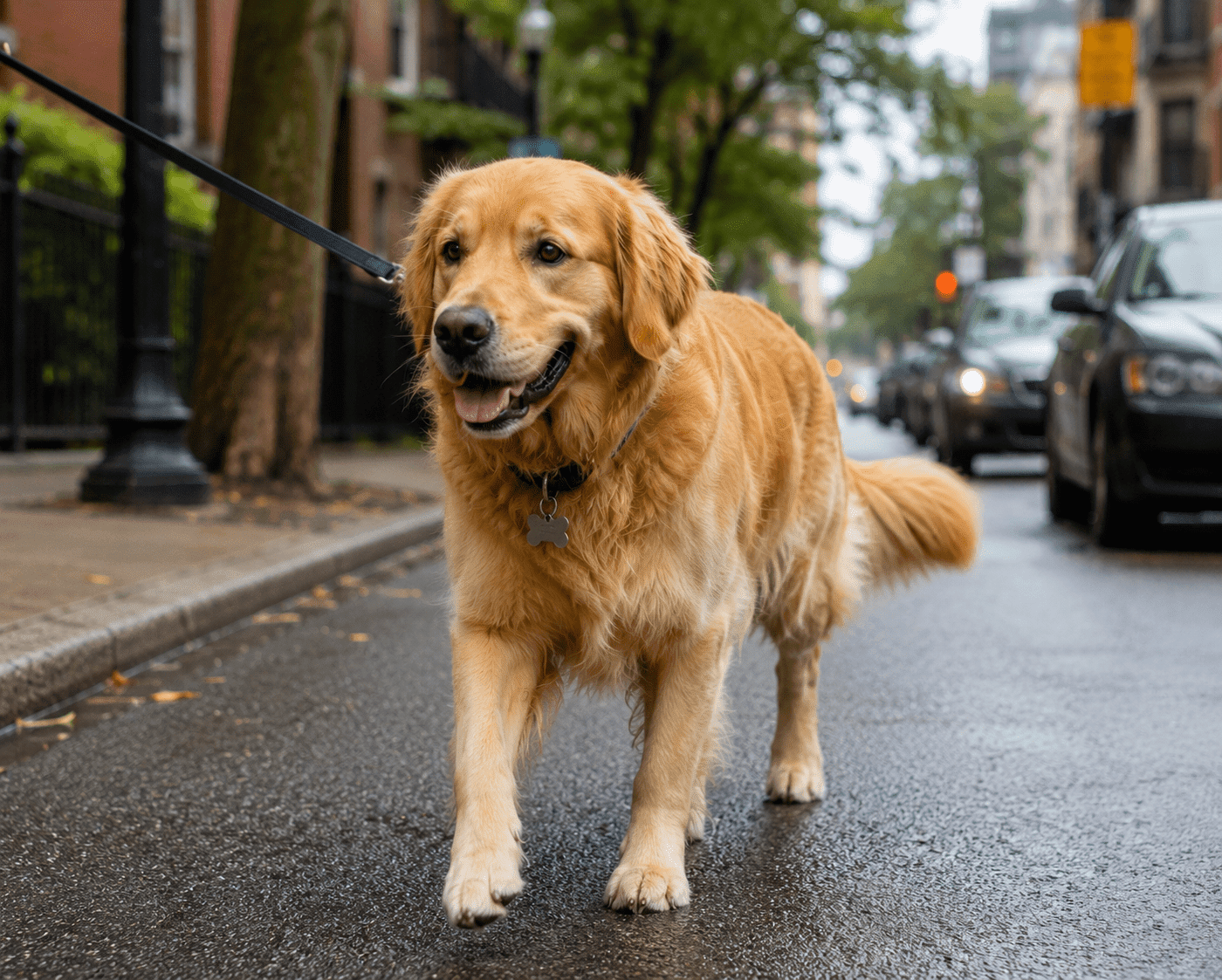 Dog walking on the street