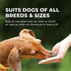 dog eating out of hand, title: "Suits dogs of all breeds & sizes"